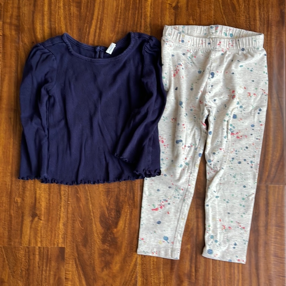 Baby Gap Multicolor Splatter Paint Leggings Girls with navy matching top Sz 2T